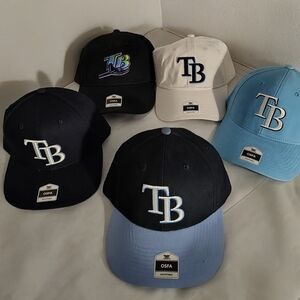 MLB TB Logo Caps in Black, White, and Blue